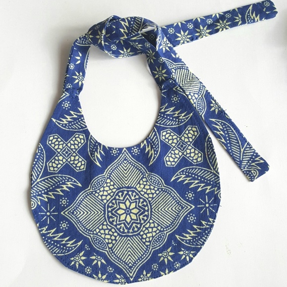 African Infant Bib Cotton Wax Print Blue Yellow - Picture 2 of 5